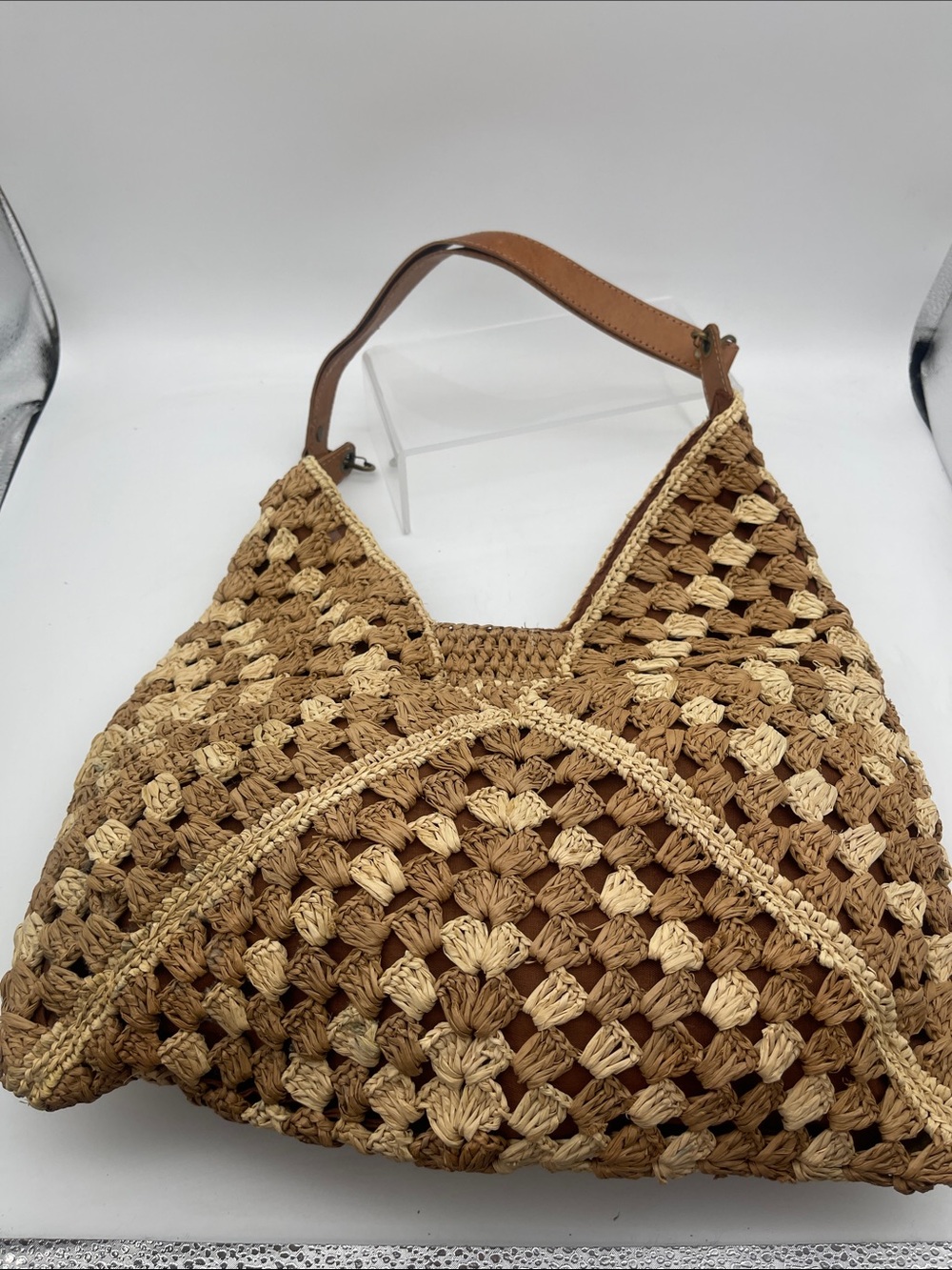 Mar Y Sol Palermo Shoulder Bag Straw Leather Strap Classic Beach Vacation - Picture 2 of 9